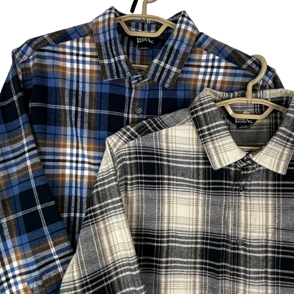 Eddie Bauer Flannel Shirts Mens XL Plaid Button Up Lot of 2 L/S